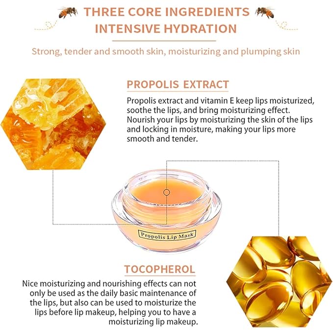 Lip Balm Honey Pot, Propolis Moisturizing Lip Mask Overnight, Hydrating Prevention Dry and Cracked Lip Scrubs Exfoliator Lip Sleeping Mask