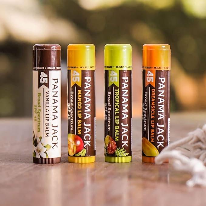 Panama Jack Sunscreen Lip Balm - SPF 45, Broad Spectrum UVA-UVB Sunscreen Protection, Prevents & Soothes Dry, Chapped Lips, Vanilla, 12-pack