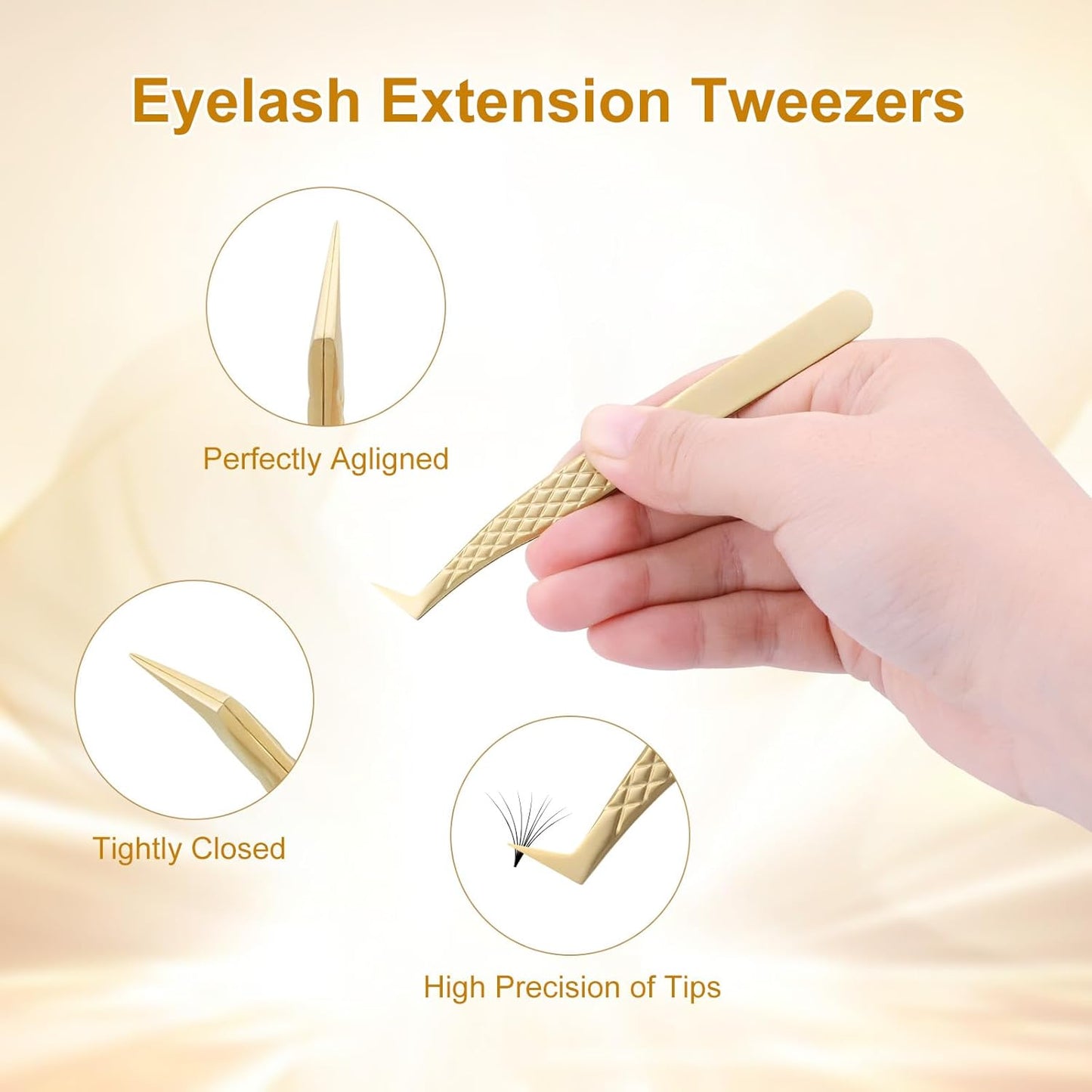 NAGARAKU Precision Fiber Tip Tweezer for Eyelash Extensions Diamond Grip Anti-Static Anti-Slip Premium Stainless Steel Pointed Volume Eyelashes Boot Tweezers Supplies with Box(L Typ Tweezers AG-09)