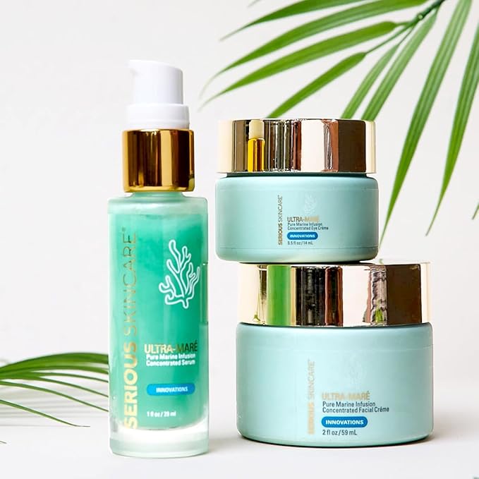 Serious Skincare Ultra-Mare Pure Marine Infusion Trio – Ultra-Mare Serum 1 oz, Ultra-Mare Facial Cream 2 oz. & Ultra-Mare Eye Cream .5 oz – Anti-Aging – Algae and Plankton extracts