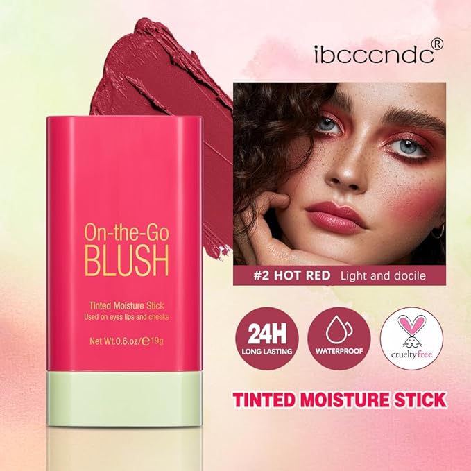 Soft Creamy Blush Stick,On-the-Go Blush,2-in-1 Cheek and Lip Tint,Waterproof Hydrating Solid Natural Moisture Smooth Blendable Matte Finish Face Blush Makeup,03 coral orange