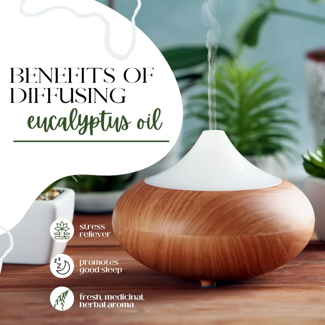 GreenHealth Eucalyptus Essential Oil – 16 fl oz (473 ml) – 100% Pure & Natural – Bulk Aromatherapy Oil in Amber Glass Bottle – for Diffuser, Cleaning, Room Spray, Home Fragrance