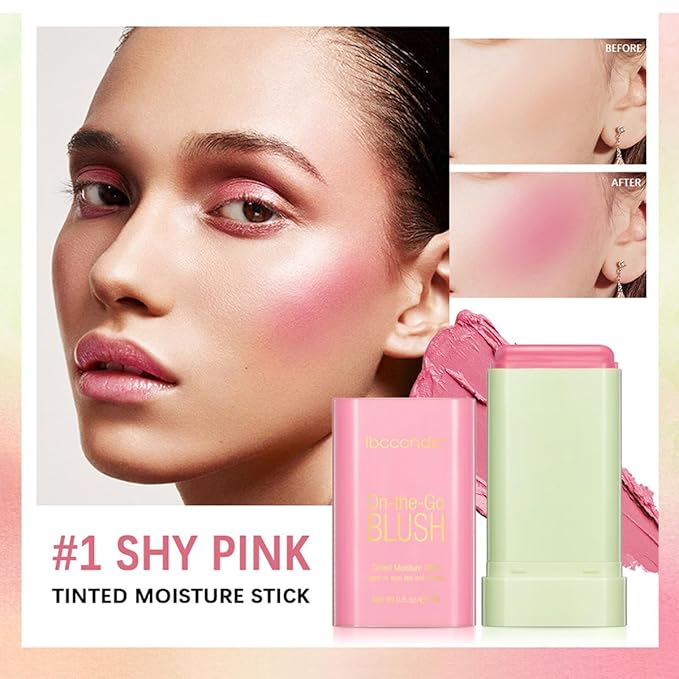 Multi-Use Makeup Blush Stick,Cream Blush Stick,Solid Moisturizer Stick,Waterproof Natural Nude Makeup,Tinted Solid Moisturizer Stick for Eyes Lips Cheek (1#Shy Pink)