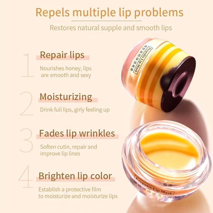 Bee Balm Lip Balm Honey Pot, 2 PCS Strawberry & Honey Lip Masks Hydrating Prevention Dry and Cracked Lip Scrubs Exfoliator