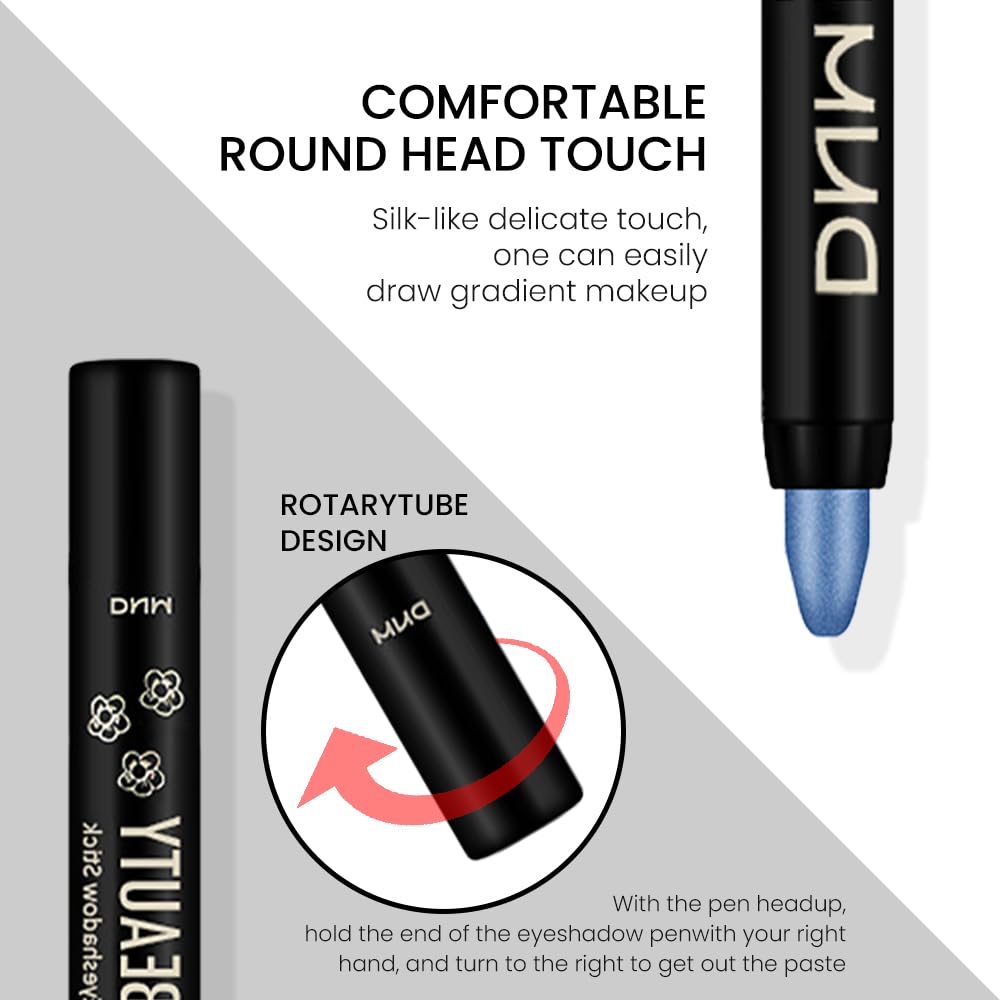 evpct Royal Blue Shimmer Cream Eye Shadow Brightener Sticks Set for Eyes, Blue Shimmery Matte Pencil Eye shadow Applicator Stick Pen Palette Makeup Waterproof sombras en crema para ojos 13#