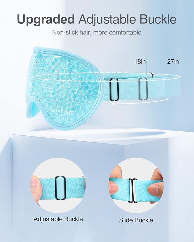 Luxtude Gel Eye Mask Cooling Eye Mask for Dry Eyes 2PCS, Heated Warm Eye Ice Pack Reusable Gel Sleep Mask, Frozen Cold Eye Compress for Puffiness/Dark Circles/Headaches/Allergies (Blue)