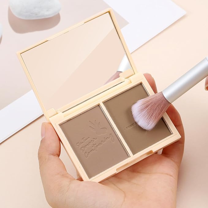 Boobeen Highlighter Contour Makeup Palette Face Matte Bronzer Powder, Compact Contouring Blush for Cheeks, Natural Long Lasting with Brush