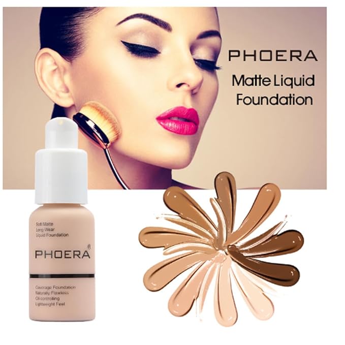 2Pcs Liquid Foundation Full Coverage 24HR Matte Oil Control Concealer 30ml (Nude & Buff Beige) with Kabuki Foundation Brush Flat Top (1pcs-101)