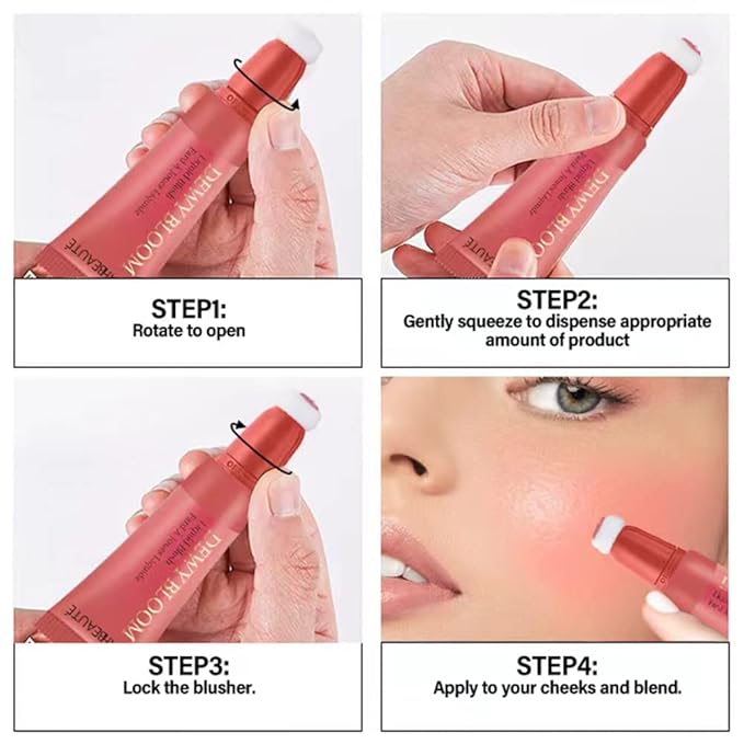 Blush Beauty Wand, Liquid Face Blush Contour Wand with Cushion Applicator, Smooth Cream Blush Wand Natural Matte Finish, Lightweight Blendable Blush Stick Makeup for Cheek,102 Coral