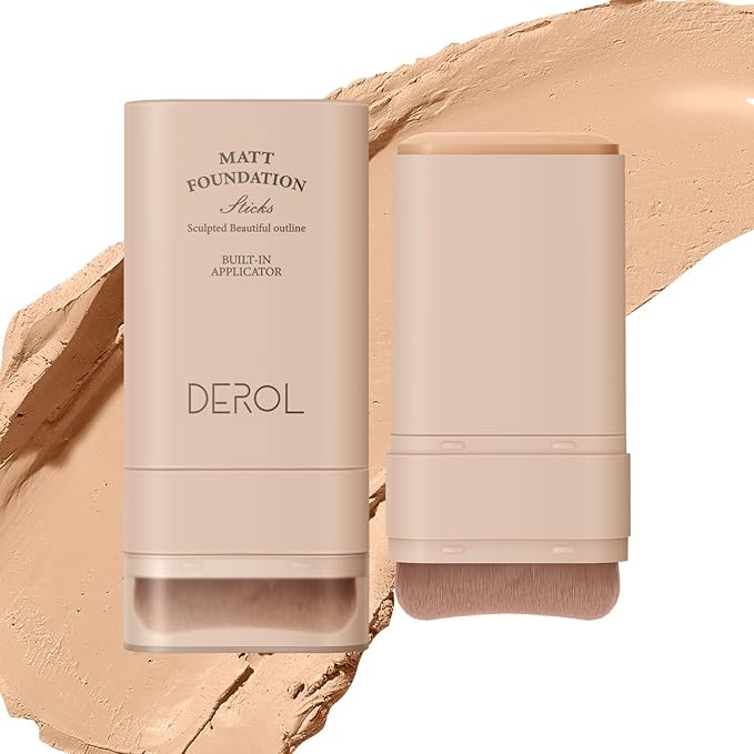 Foundation Stick, Multi-Use Foundation Stick Makeup with Built-In Foundation Brush, Lightweight Buildable Medium-to-Full Coverage, Longwear Contour Stick Foundation Face Stick, Natural Finish
