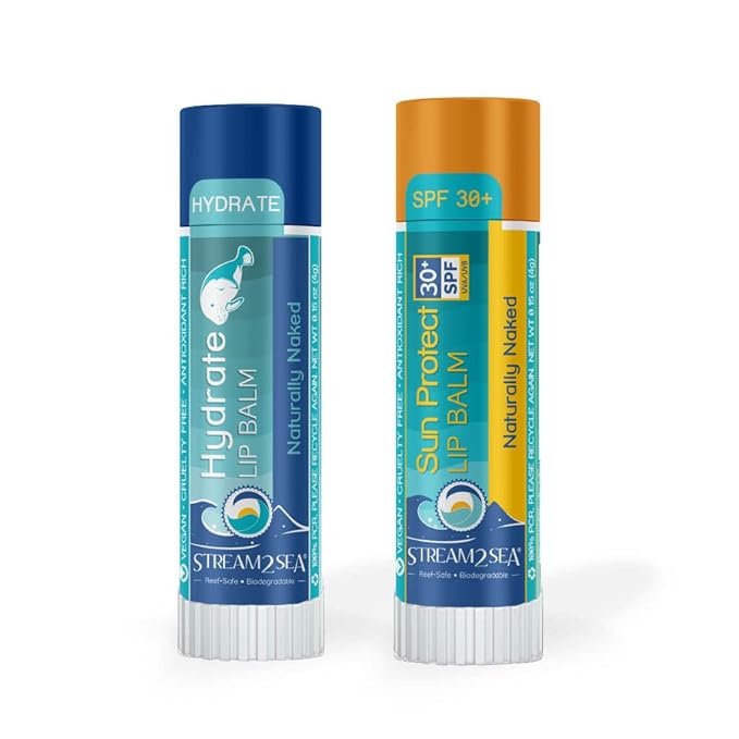 STREAM 2 SEA Naturally Naked Lip Balm Set, Reef Safe SPF 30 Unscented Hydrating Lip Care, Moisturizing Lip Balm + Sun Protect Outdoor Lip Balm For Beach and Sports, Paraben Free Natural Lip Care