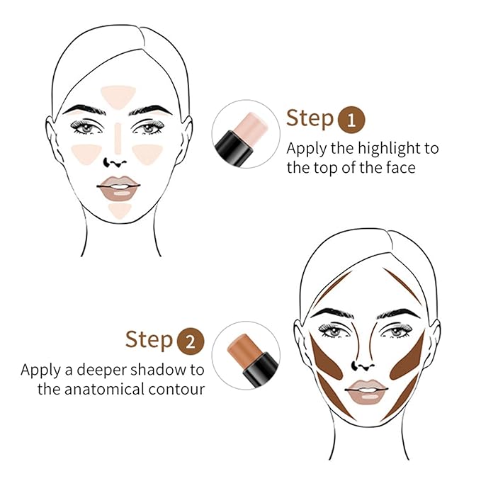 Double-End Contour Highlighter Stick Contour Stick, Face Highlighter, Contour Makeup Contouring Sticks Cream Concealer (2)