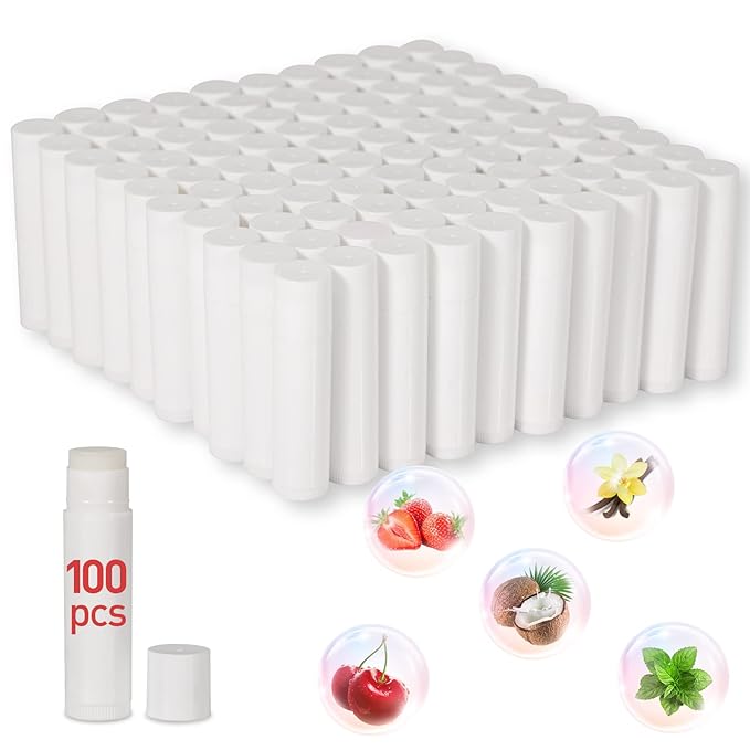 DMSKY 100 Pack Lip Balm Unlabeled, Natural Lip Balm Bulk Blank Tube, Lip Balm for Party Favors and Gift Basket Filling, Wedding or Baby Shower-5 Flavors