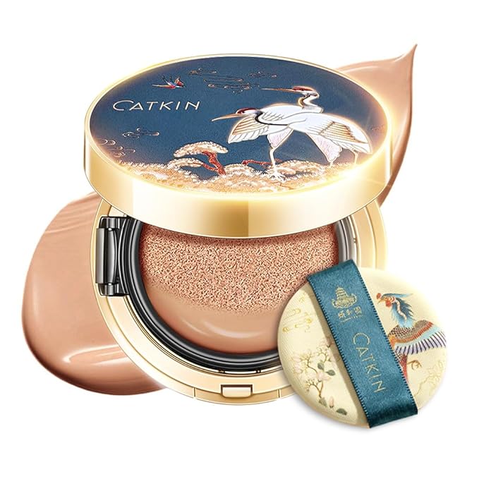 Catkin Phoenix Cushion Foundation Buildable Coverage Anti-Aging Serum Makeup, Sheer Satin Finish, Refill Included, Light Beige 0.46 Oz x 2, C04 BUFF