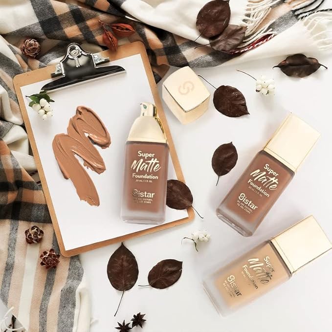 Sistar Super Matte Foundation Perfecting Liquid Foundation Full Coverage Control Shine Weightless Longwearing 30 mL / 1 fl. oz. (Hazelnut)