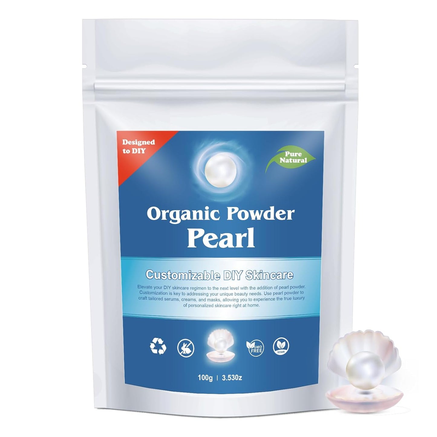 Zlimer Freshwater Pearl Powder for DIY Skincare,Whitening,Pore Minimizer,Anti-Aging,100% Natural, 100g(3.52oz)