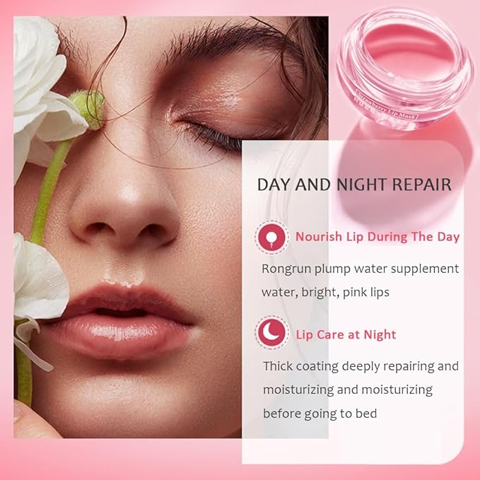 Bee Lip Balm Honey Pot,4 PCS Strawberry & Honey Moisturizing Propolis Lip Mask,Hydrating Prevention Dry and Cracked Lip Scrubs Exfoliator,Lip Sleep Mask Reduces Lip Lines Lip Skin Care Products…