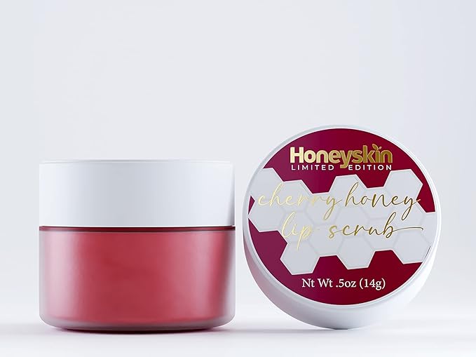 Lip Exfoliator Scrub and Lip Treatment - Gentle Lip Repair for Dry Cracked Lips and Lip Scrubs Exfoliator and Moisturizer - All Naturals Lip Brightening for Dark Lips (Cherry Honey)