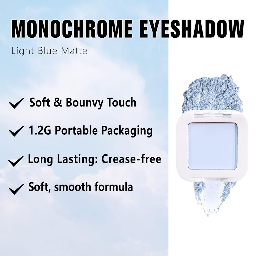 evpct Light Blue Matte Single Eyeshadow Palette, Pastel Sky Blue Natural Cream Powder Matte Eye Shadow Palette Makeup for Older Women, Highly Pigmented Mini Monochrome Eyeshadow Sombra Para Ojos