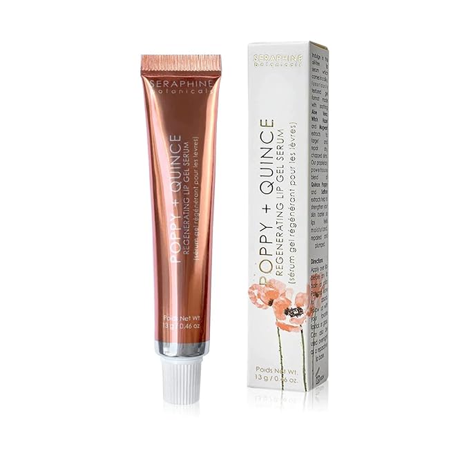 Seraphine Botanicals Poppy + Quince Regenerating Lip Gel Serum Repair Dry, Chapped Lips Instant Hydration Restorative Lip Mask, Repairs, Moisturizes, Plumps Lips Aloe Vera, Witch Hazel Extracts 13g