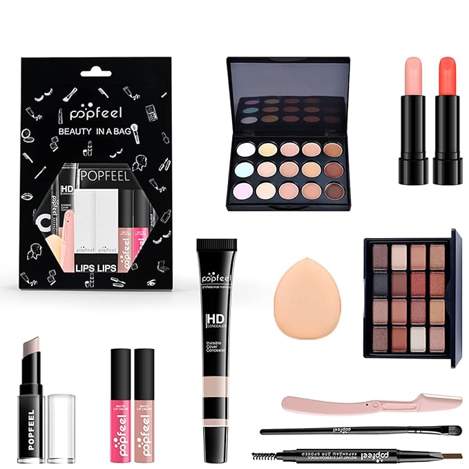 All-in-one Holiday Make up Gift Set | Makeup Kit for Women Full Kit Essential Starter Bundle Include Eyeshadow Palette Lipstick Blush Foundation Concealer Face Powder Mascara Lipgloss Brush