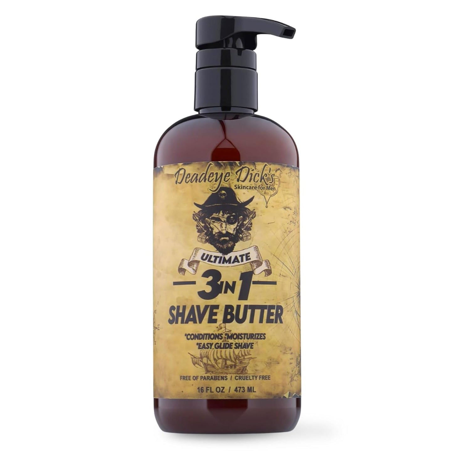 DeadeyeDick's 3-in-1 Shave Butter | Natural Shave Cream for Face, Head & Body | Gentle, Non-Irritating Formula for All Skin Types | 16 FL OZ