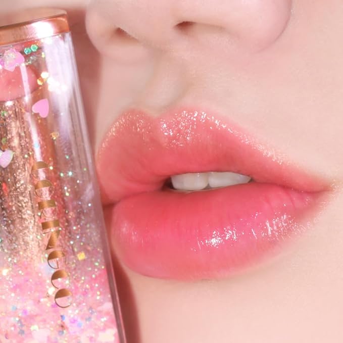 [SET] CORINGCO Sparkle Cute Color Changing Lip Balm｜ Colored Lip Cream Lip Gloss, Glitter Lip Care Lip Pack Birthday Gift Glitter Gift Sequin Shiny Spangle Lipbalm (#04 Orange Red)