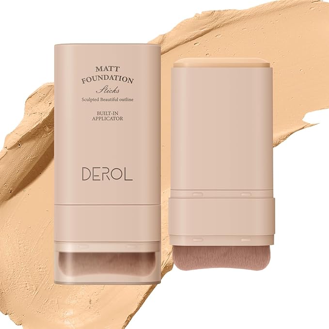 Foundation Stick, Multi-Use Foundation Stick Makeup with Built-In Foundation Brush, Lightweight Buildable Medium-to-Full Coverage, Longwear Contour Stick Foundation Face Stick, Natural Finish
