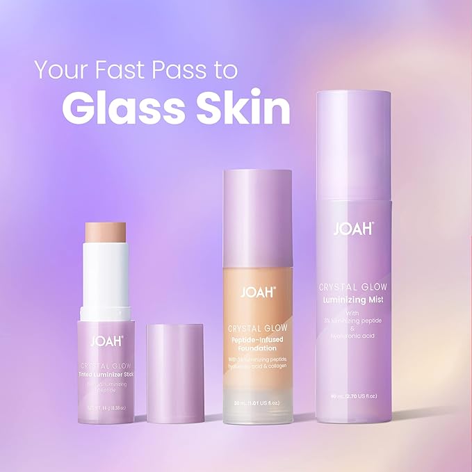 JOAH Crystal Glow Peptide-Infused Foundation, 2-in-1 Multitasking Korean Makeup with Blurring Face Primer, Luminizer, Hydration & Skin Defense for a Flawless Finish, 1.01 Oz, Light Medium Cool