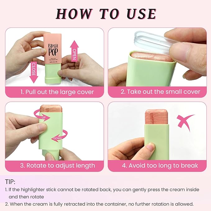 Highlighter Makeup Stick - Blush Highlighters Makeup Stick for Face & Body, Natural Silky Shimmer Highlight, Bendable Long Lasting Highlighter Wand, Cream Korean Highlighter (Cherry Red)