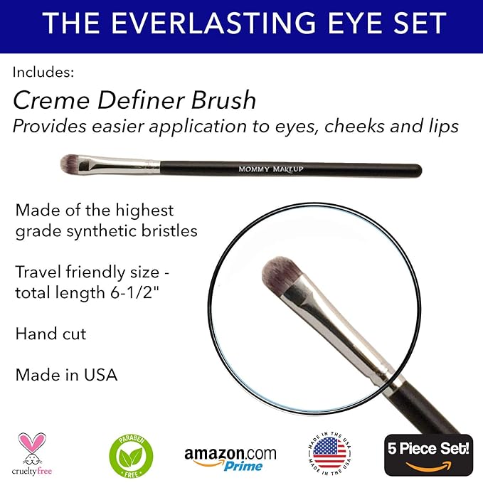 The Everlasting Eye 5 Piece Waterproof Makeup Set. Gel Eyeliner, Creme Eyeshadow, 2 brushes and Mesh Bag. Paraben-free, Talc-free, Cruelty-free. Duchess/Black Orchid 1708