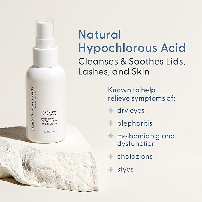 twenty/twenty Easy On The Eyes – 0.02% Hypochlorous Acid Spray to Cleanse Eyelashes – Reduce Eyelid Irritation – Safe for Sensitive Skin – Ophthalmologist Developed–Vegan, Clean Ingredients – 60ml