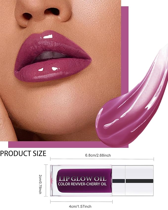 Tinted Moisturizing Lip Glow Oil, Hydrating Plumping Lip Gloss Lip Care Clear Lip Oil for Dry Lip, Glow Reviver Lip Oil,Shine Lip Tint Stain Lip Care Product,Women's Day Makeup Gift(#006 Berry)