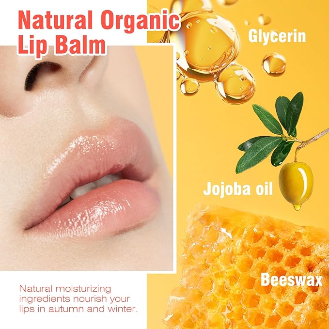 Flavored Lip Balm Set, 4 Scents- Pineapple Green Apple Purple Grapes Lip Balm and Pop Flavor Lip Balm Moisturizer,Transparent Hydrate Multi Flavor Chapstick Balm Bulk,Smooth Lip Lines Lip Care