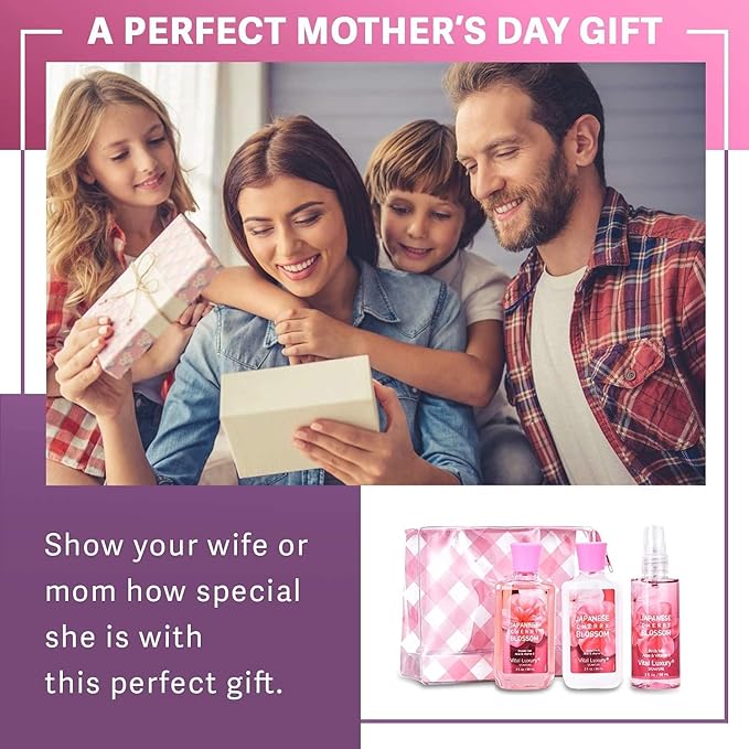 Bath & Body Kit Japanese Cherry Blossom, 3 Fl Oz, Ideal Skincare Gift, Home Spa Set, Includes Body Lotion, Shower Gel and Fragrance Mist, Perfect for Christmas Gifts and Festive Pampering