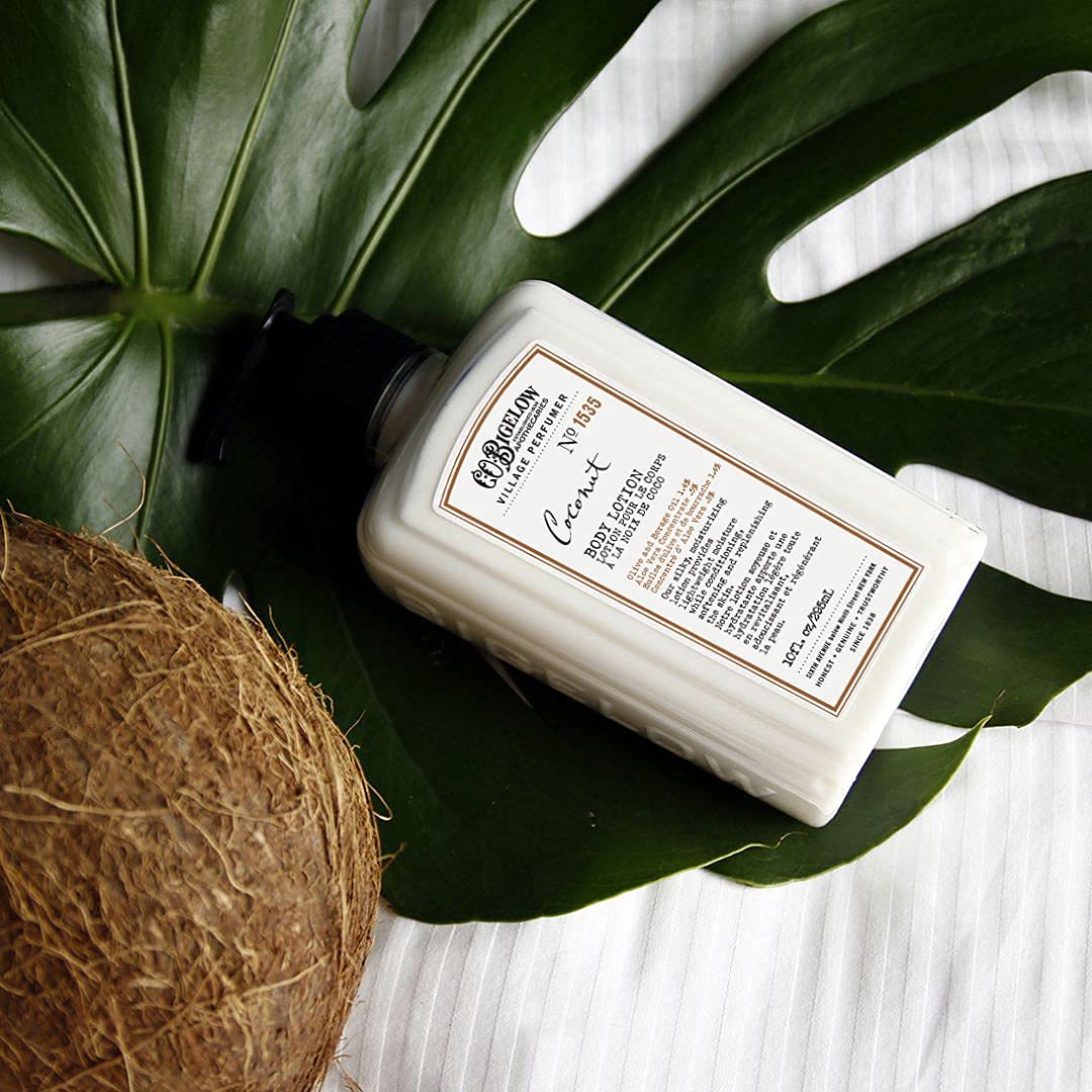 C.O. Bigelow Coconut Body Lotion, Village Perfumer Moisturizing Body Lotion with Aloe Vera, Borage Oil & Olive Oil, 10 Fl Oz