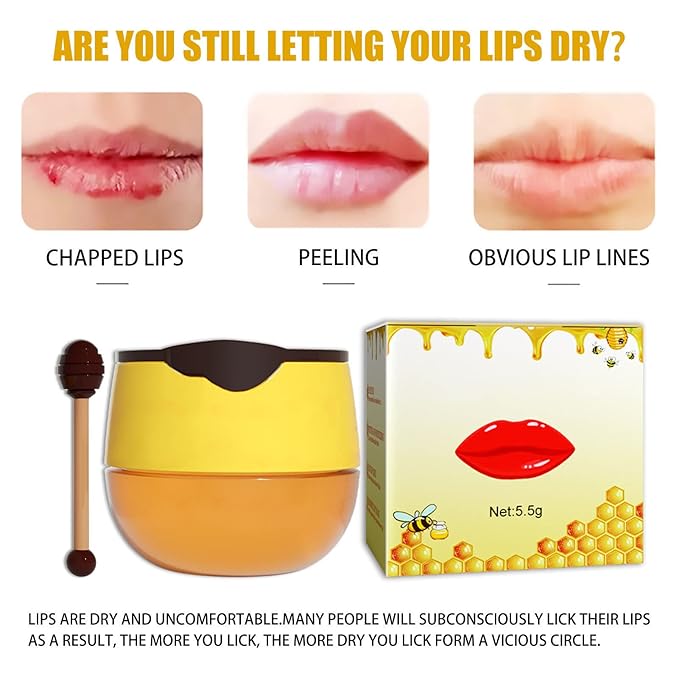 2pcs Honey Lip Balm, Lip Hydrating Prevention Dry and Cracked Lip Scrubs Exfoliator, Day and Night Repair Lip Sleeping Masks Honey Lip Balm