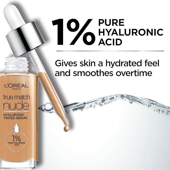 L'Oreal Paris True Match Nude Hyaluronic Tinted Serum Foundation with 1% Hyaluronic acid, Medium 4-5, 1 fl. oz.