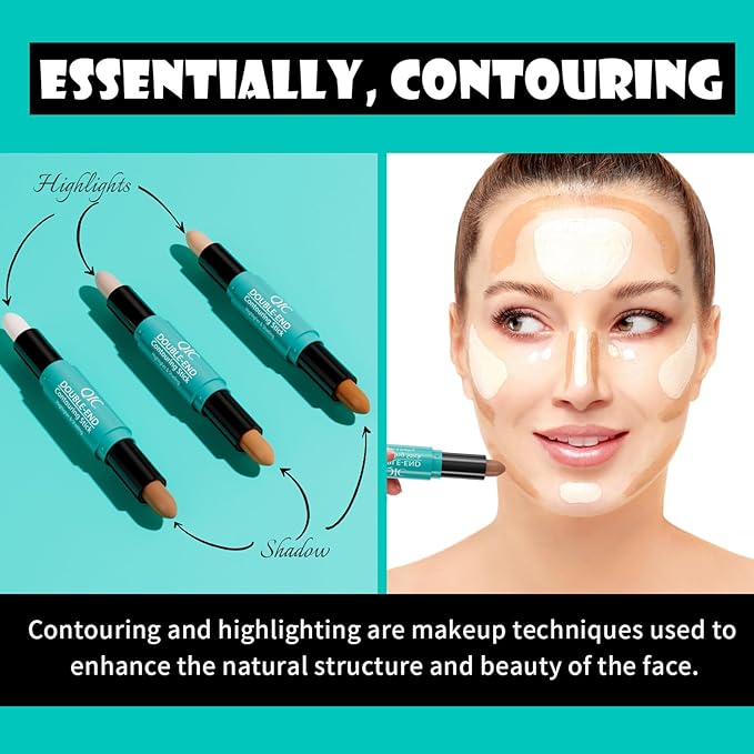 MEICOLY 2-in-1 Highlighter Contour Stick,Cool Toned Contour Stick,Makeup Highlighter Stick,Long Lasting Waterproof Bronzer Contour Pencil,Travel Cream Face Shaping Stick,01