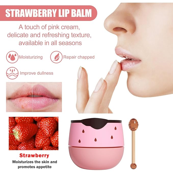 3Pcs Honey Lip Balm Honey Pot, Strawberry& Apple Lime Lip Mask Overnight Propolis Moisturizing Lip Balm Hydrating Prevention Dry and Crack Lip Scrubs Exfoliator, Beeswax with Vitamin E