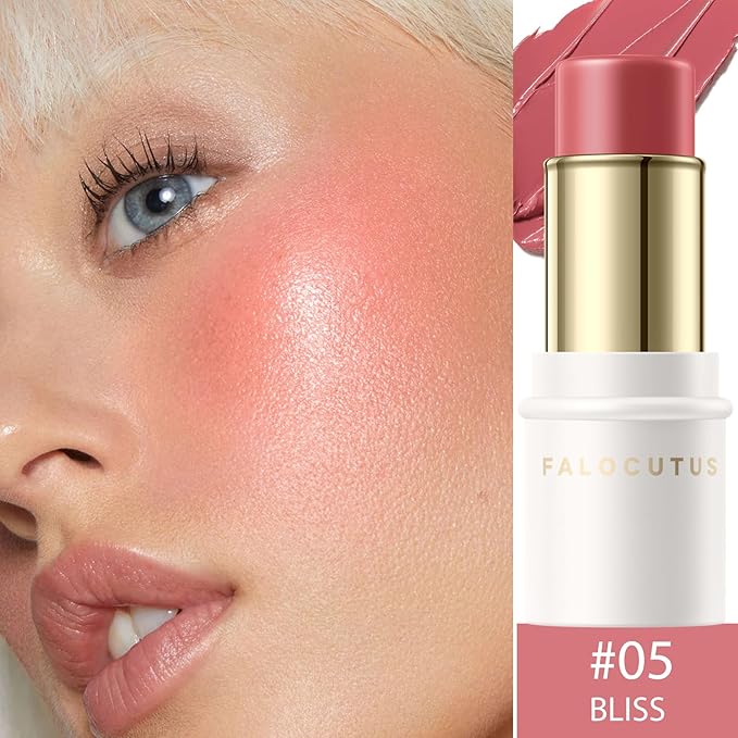 2Pcs Cream Blush Makeup Stick,Monochromatic Multi-Stick Face Blush for Cheek,Lip and Eye,Matte and Dewy Finish for Long Wearing,Easy Application.BLISS