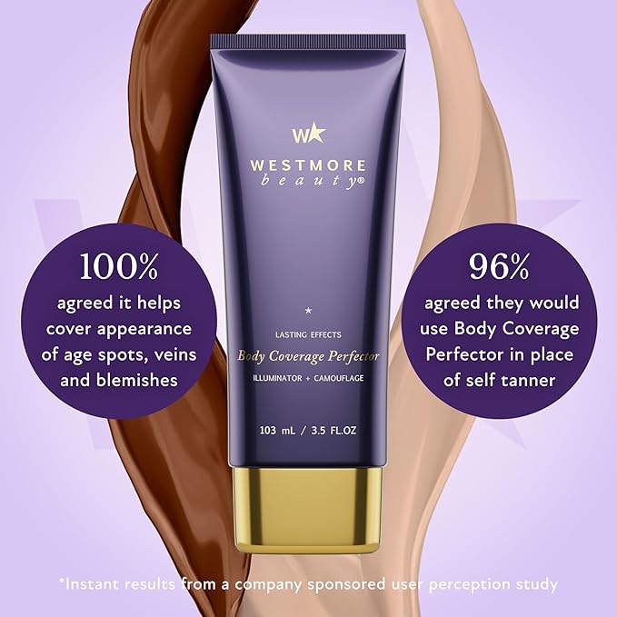 Westmore Beauty Body Coverage Perfector – Waterproof Leg & Body Makeup - Tattoo Cover Up Makeup - 7 Oz (Natural Radiance)