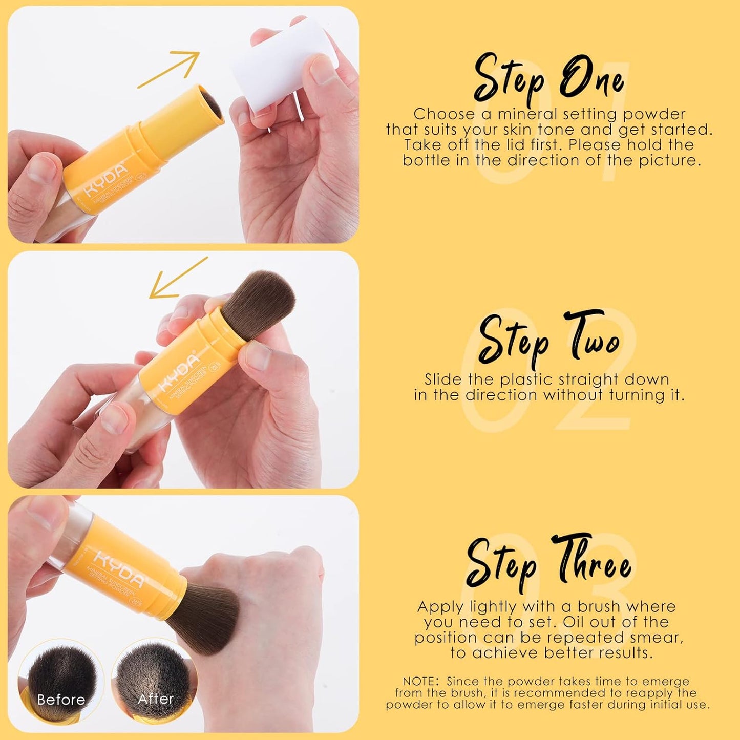 KYDA 2 Pcs Mineral Sunscreen Setting Powder, SPF 35, Translucent, Mineral Brush Powder, Oil Control Natural Matte Finish, Lasting Lightweight Breathable, All Skin, by Ownest Beauty