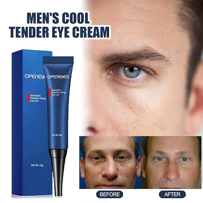 AKARY Awaken Peptide Depuffing Eye Gel, OPENEYES Lifts Firming Eye Tightener, Men's Moisturizing Eye Cream Hydrating Eye Gel Smooths Under Eyes for Dark Circles, Puffiness, Fine Lines, and Bags