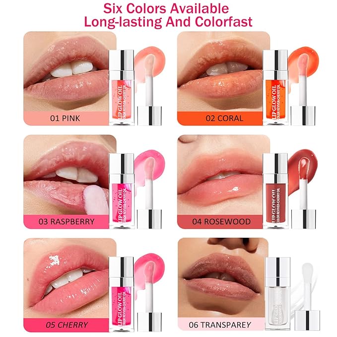 Plumping Lip Oil, Moisturizing Lip Glow Oil, Long Lasting Nourishing Lip Gloss Lip Balm, Non-sticky Transparent Toot Lip Oil Tinted for Lip Care and Dry Lip - Rosewood