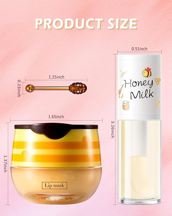 2Pcs Apple Lime Lip Bee Balm Honey Pot Lip Mask & Lip Glowy Oil Lip Gloss Care Set, Propolis Moisturizing & Nourish Lip Gloss Repair, Plump Dry Cracked Lip Scrub Exfoliator bálsamo para labios -Set D