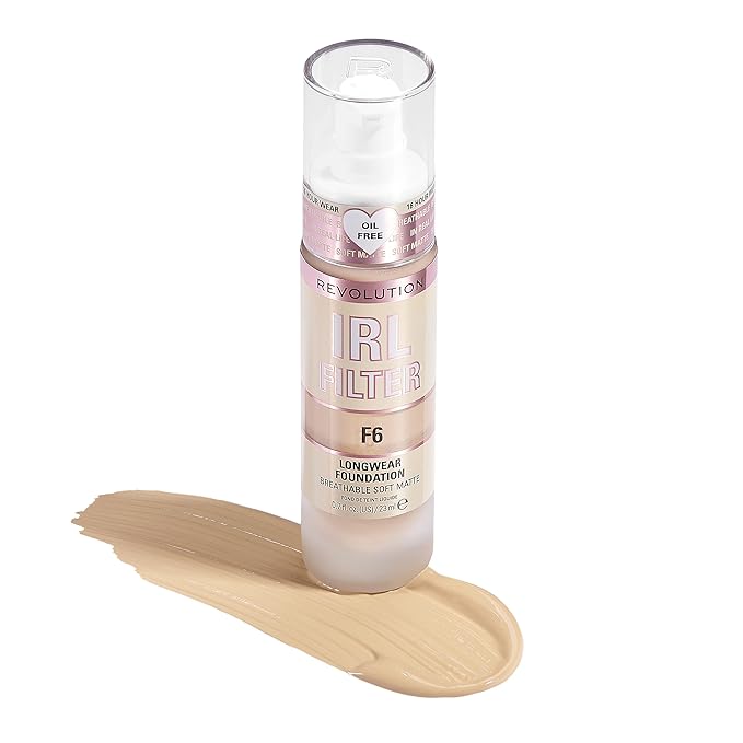 Revolution Beauty, IRL Filter Longwear Foundation, Soft & Breathable Formula, Medium to Full Coverage, Matte Finish, F6, 0.7 Fl. Oz
