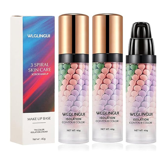 2PCS One Step Color Corrector,Tri-Color Color Correcting Facial Serum,Moisturizing Color Changing Foundation,Oil Control Tinted Moisturizer Isolation Cream for Face Makeup Primer Base