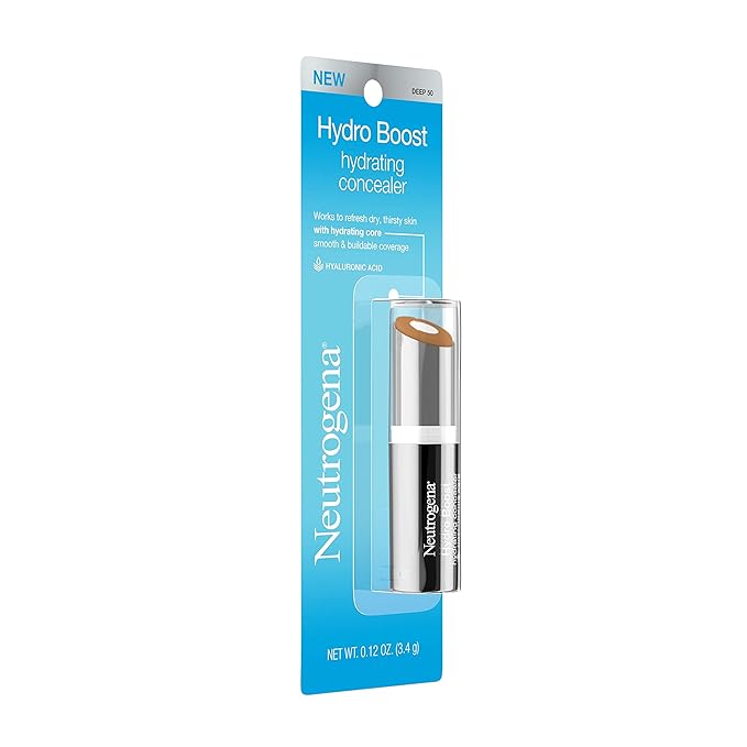 Neutrogena Hydro Boost Hydrating Concealer Stick for Dry Skin, Oil-Free, Lightweight, Non-Greasy and Non-Comedogenic Cover-Up Makeup with Hyaluronic Acid, 50 Deep, 0.12 Oz