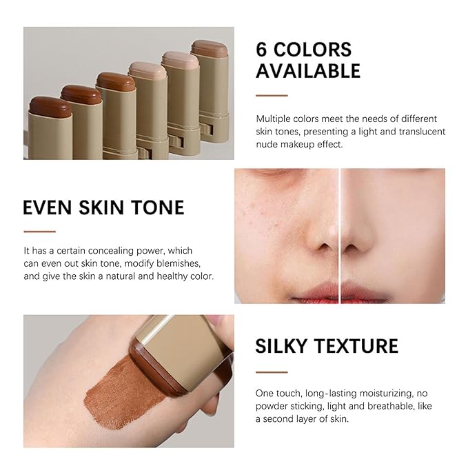 Multi-Use Foundation Stick Beauty Balm Serum Boosted Skin Tint, On-The-Go Tinted Solid Serum, Lightweight and Buildable Creamy Skin Tint Stick Makeup, Natural Finish(05#)